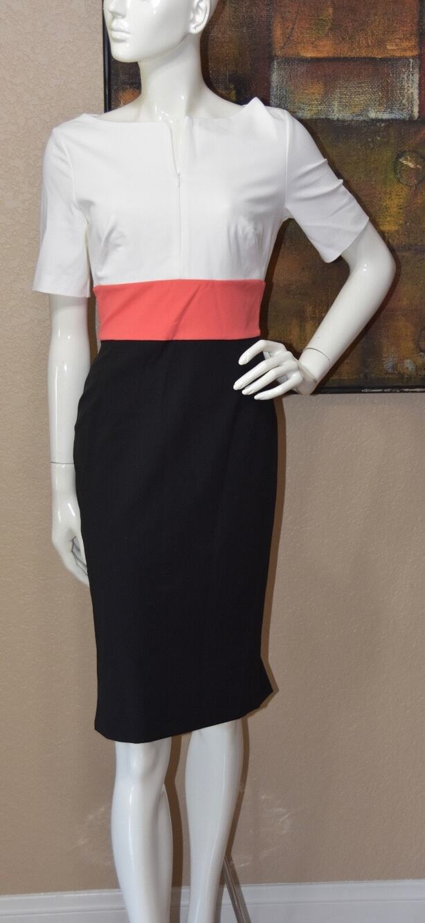 ESCADA Designer Couture Color block Sheath Fishtail Back Dress Size 36/6 NEW!!!